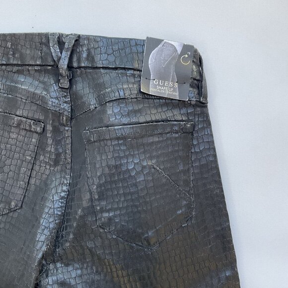 Guess Women’s Shape Up Seamless Skinny Jeans Reptile Black Waxed Finish Size 25 - Picture 14 of 14